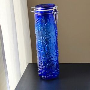 Vintage (80s or 90s) tall Cobalt Blue 💙 Glass Canister with hinged lid